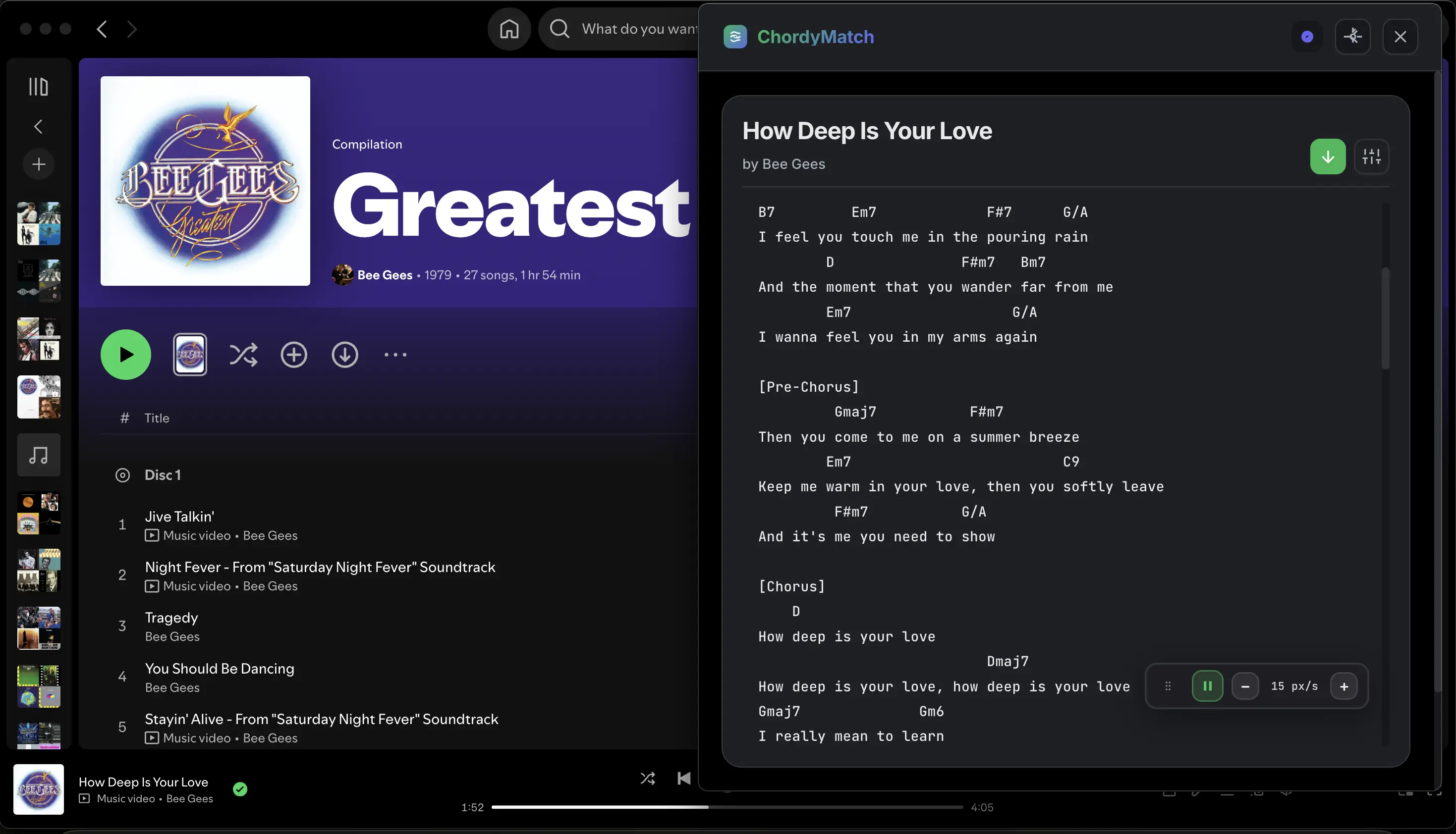 Real-time guitar chords displaying while playing Spotify music