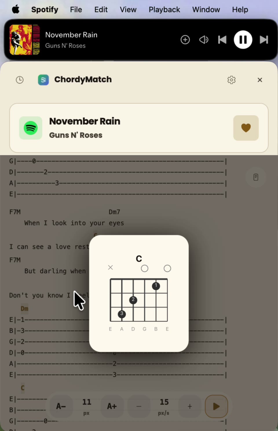 Demo frame of ChordyMatch showing chords on macOS